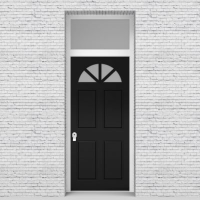 6.single Door With Transom Edwardian 4 Panel With Arched Glass Pane Jet Black (ral9005)