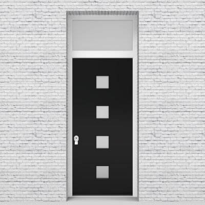 6.single Door With Transom Plain With 4 Glass Squares Jet Black (ral9005)