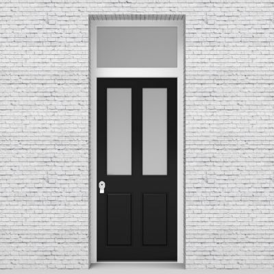 6.single Door With Transom Victorian 4 Panel With 2 Glass Panes Jet Black (ral9005)