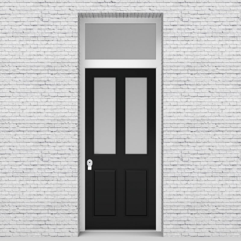6.single Door With Transom Victorian 4 Panel With 2 Glass Panes Jet Black (ral9005)