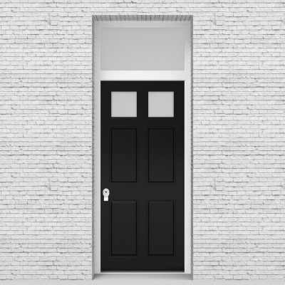 6.single Door With Transom Victorian 6 Panel With 2 Glass Panes Jet Black (ral9005)