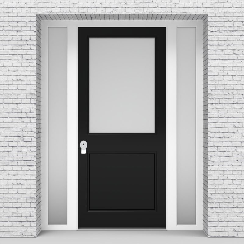 6.single Door With Two Side Panels 2 Panel With A Large Glass Panel Jet Black (ral9005)
