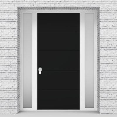 6.single Door With Two Side Panels 4 Horizontal Lines Jet Black (ral9005)