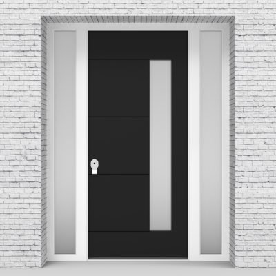 6.single Door With Two Side Panels 4 Horizontal Lines With Hinge Side Glass Jet Black (ral9005)