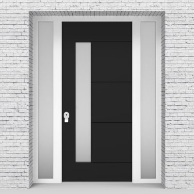 6.single Door With Two Side Panels 4 Horizontal Lines With Lock Side Glass Jet Black (ral9005)