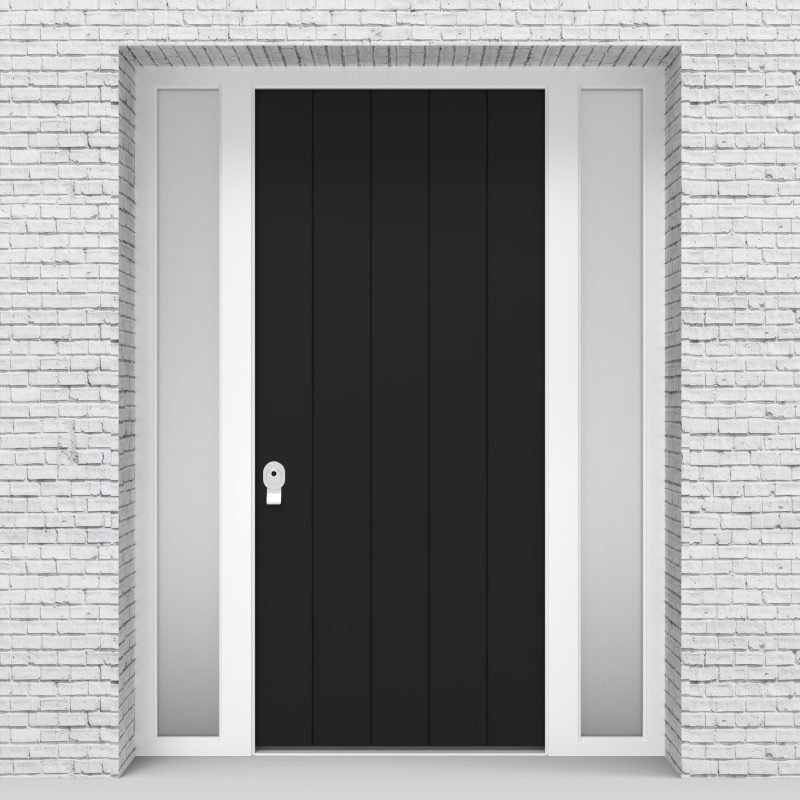 6.single Door With Two Side Panels 4 Vertical Lines Jet Black (ral9005)