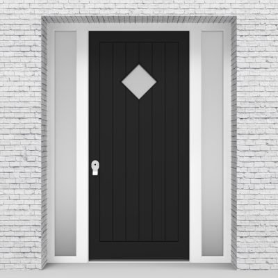 6.single Door With Two Side Panels 7 Vertical Lines With Diamond Pane Jet Black (ral9005)