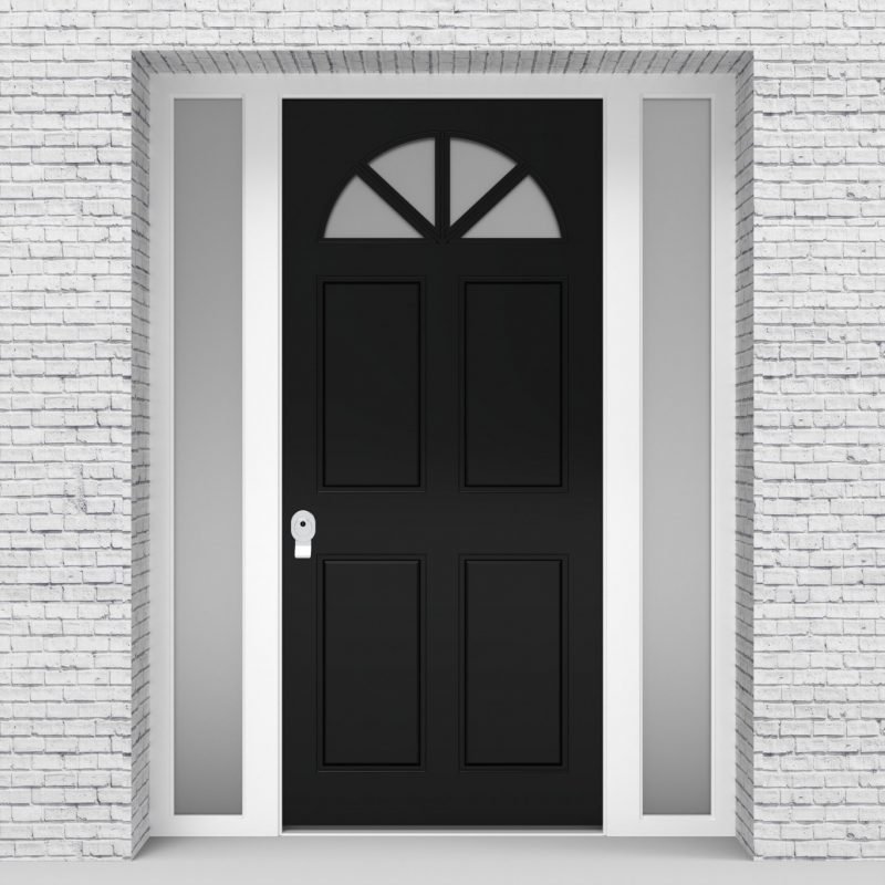 6.single Door With Two Side Panels Edwardian 4 Panel With Arched Glass Pane Jet Black (ral9005)