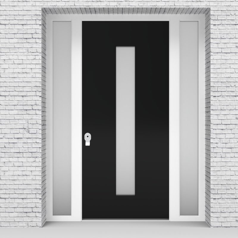 6.single Door With Two Side Panels Plain With Central Glass Jet Black (ral9005)