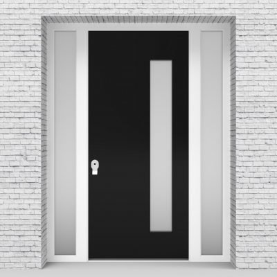 6.single Door With Two Side Panels Plain With Hinge Side Glass Jet Black (ral9005)