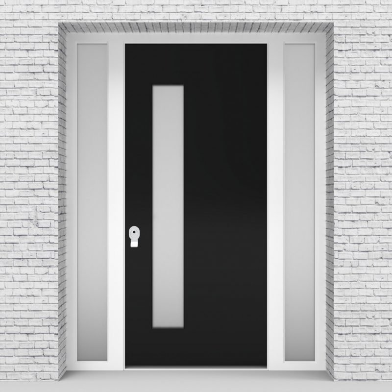 6.single Door With Two Side Panels Plain With Lock Side Glass Jet Black (ral9005)