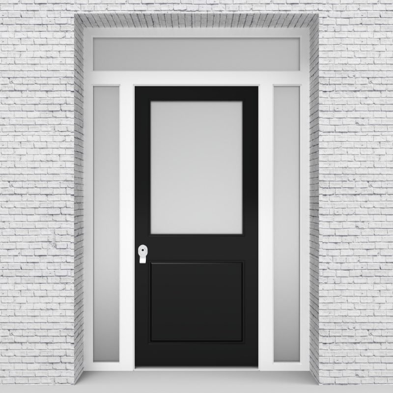 6.single Door With Two Side Panels And Transom 2 Panel With A Large Jet Black (ral9005)