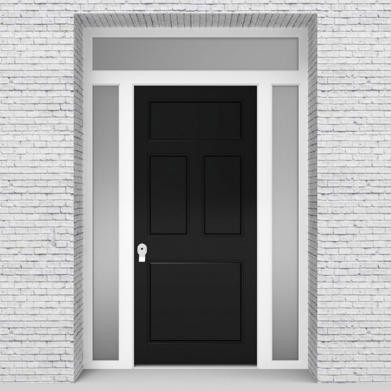 6.single Door With Two Side Panels And Transom Edwardian 4 Panel Jet Black (ral9005)