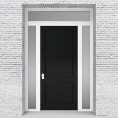 6.single Door With Two Side Panels And Transom Jet Black (ral9005)