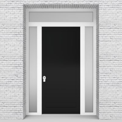 6.single Door With Two Side Panels And Transom One Panel Jet Black (ral9005)