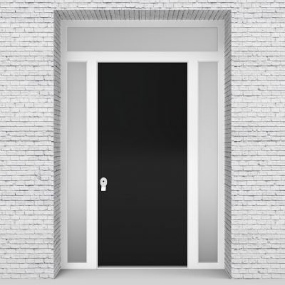 6.single Door With Two Side Panels And Transom Plain Jet Black (ral9005)