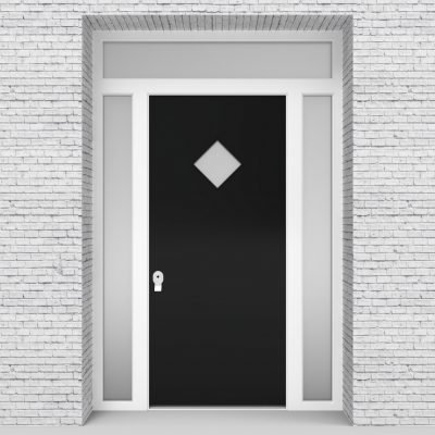 6.single Door With Two Side Panels And Transom Plain With Diamond Pane Jet Black (ral9005)