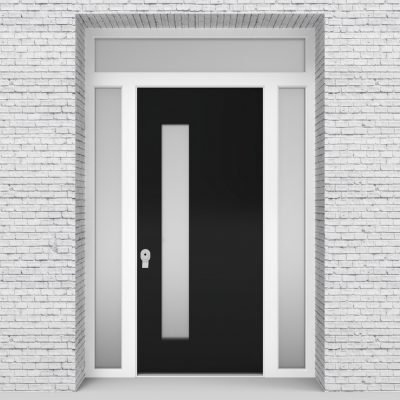 6.single Door With Two Side Panels And Transom Plain With Lock Side Glass Jet Black (ral9005)