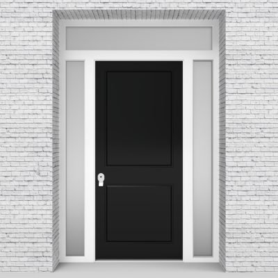 6.single Door With Two Side Panels And Transom Two Panel Jet Black (ral9005)