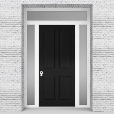 6.single Door With Two Side Panels And Transom Victorian 4 Panel Jet Black (ral9005)