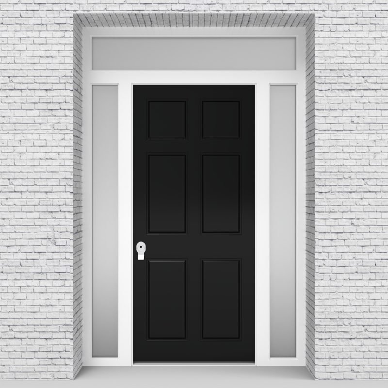 6.single Door With Two Side Panels And Transom Victorian 6 Panel Jet Black (ral9005)