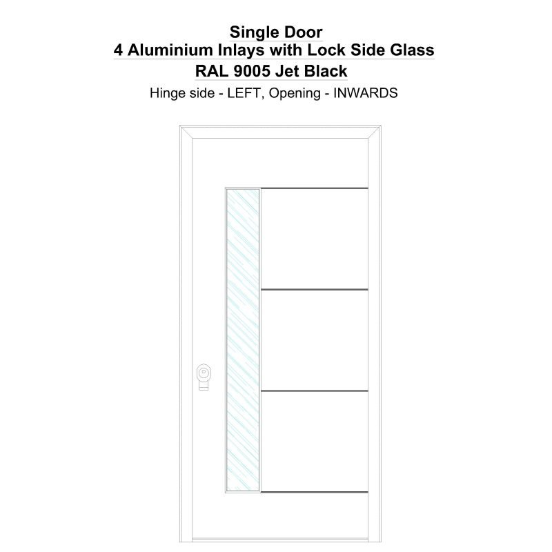 Sd 4 Aluminium Inlays With Lock Side Glass Ral 9005 Jet Black Security Door