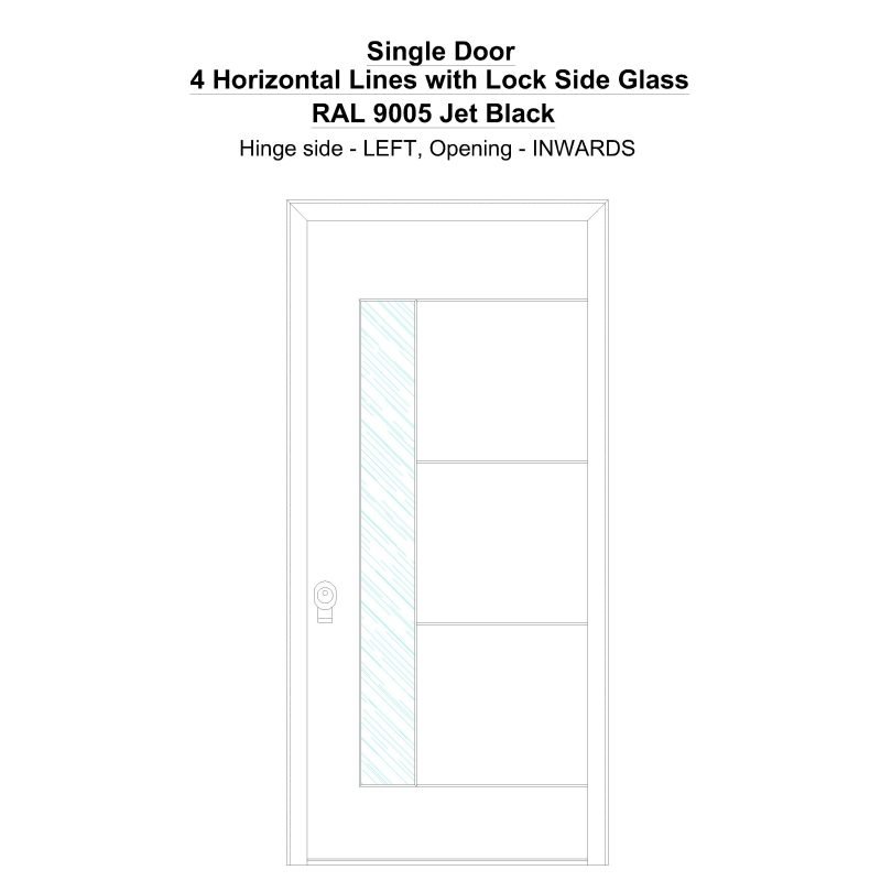 Sd 4 Horizonral Lines With Lock Side Glass Ral 9005 Jet Black Security Door