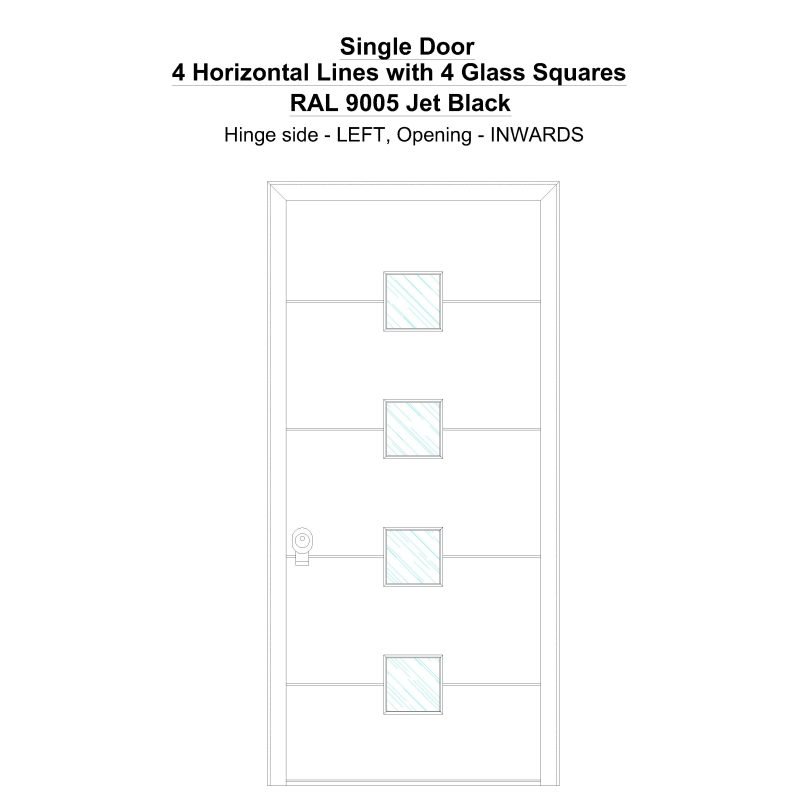 Sd 4 Horizontal Lines With 4 Glass Squares Jet Black Security Door