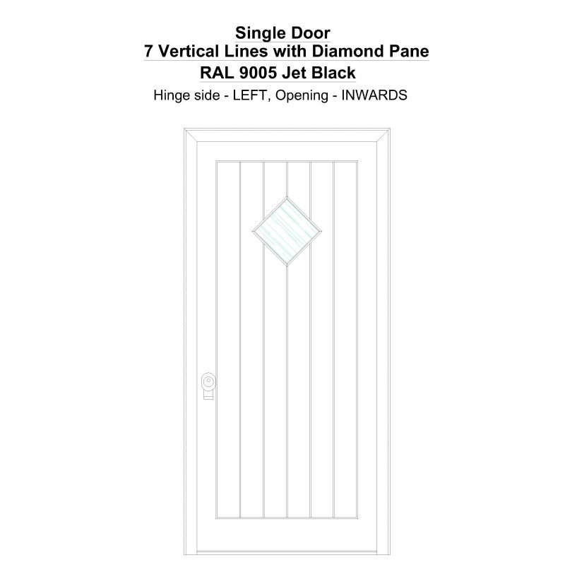 Sd 7 Vertical Lines With Diamond Pane Ral 9005jet Black Security Door