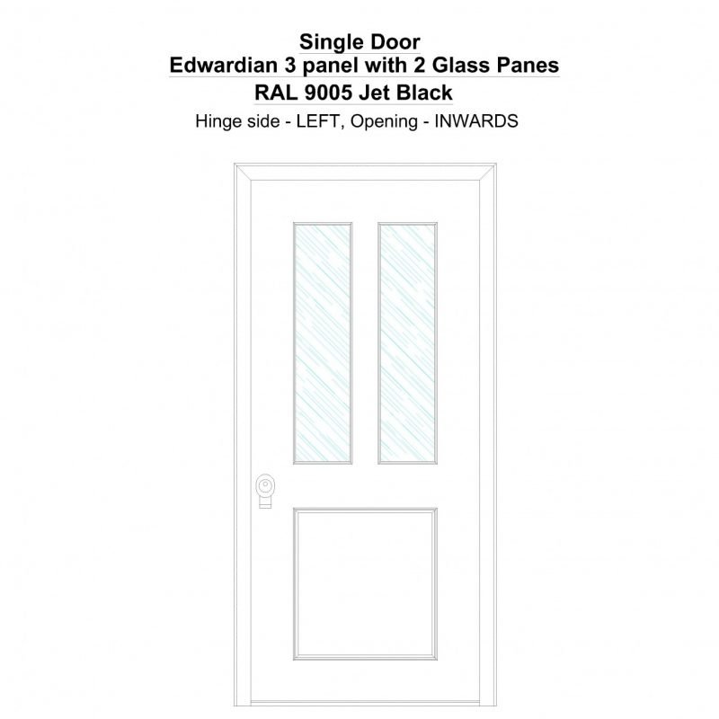 Sd Edwardian 3 Panel With 2 Glass Panes Ral 9005 Jet Black Security Door