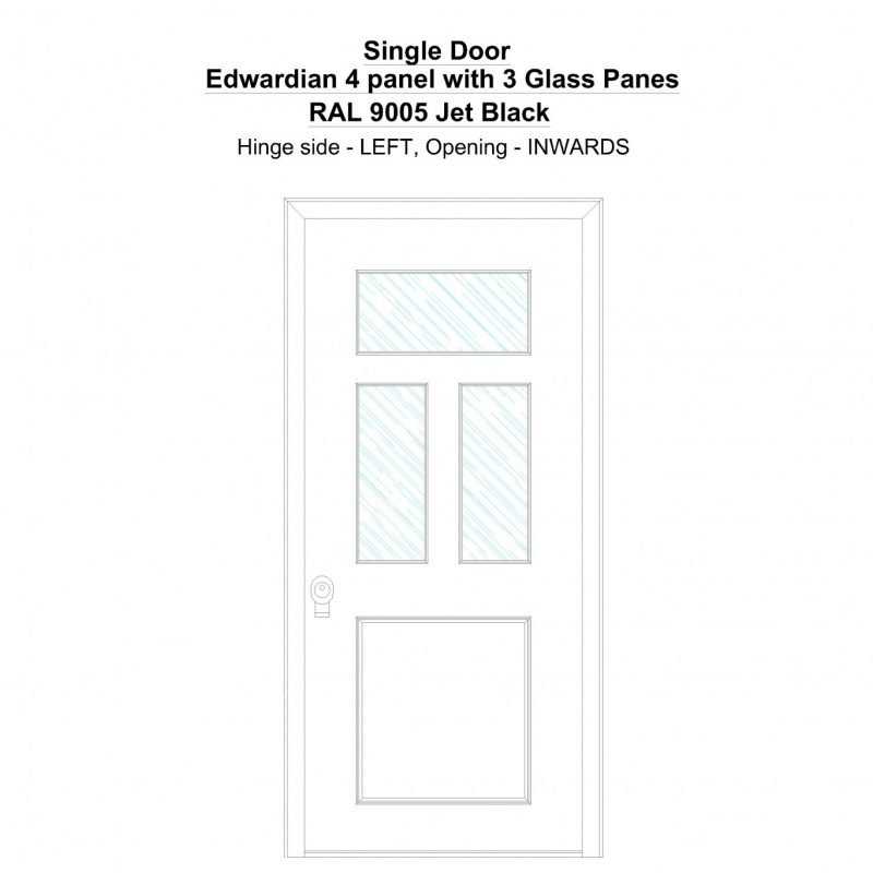 Sd Edwardian 4 Panel With 3 Glass Panes Ral 9005 Jet Black Security Door