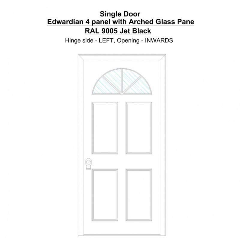 Sd Edwardian 4 Panel With Arched Glass Pane Ral 9005 Jet Black Security Door