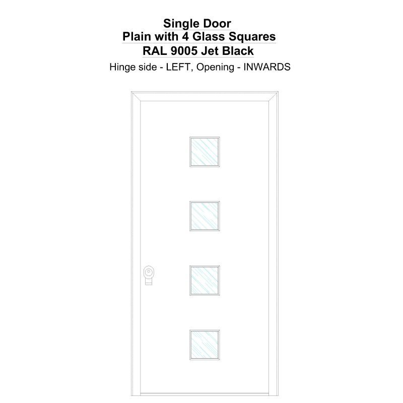 Sd Plain With 4 Glass Squares Ral 9005 Jet Black Security Door