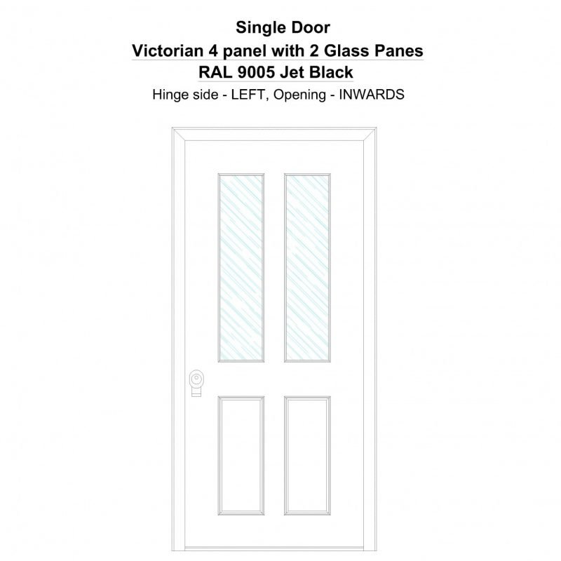 Sd Victorian 4 Panel With 2 Glass Panes Ral 9005 Jet Black Security Door