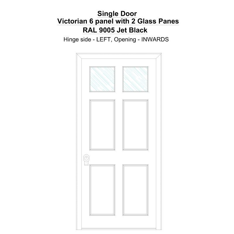 Sd Victorian 6 Panel With 2 Glass Panes Ral 9005 Jet Black Security Door