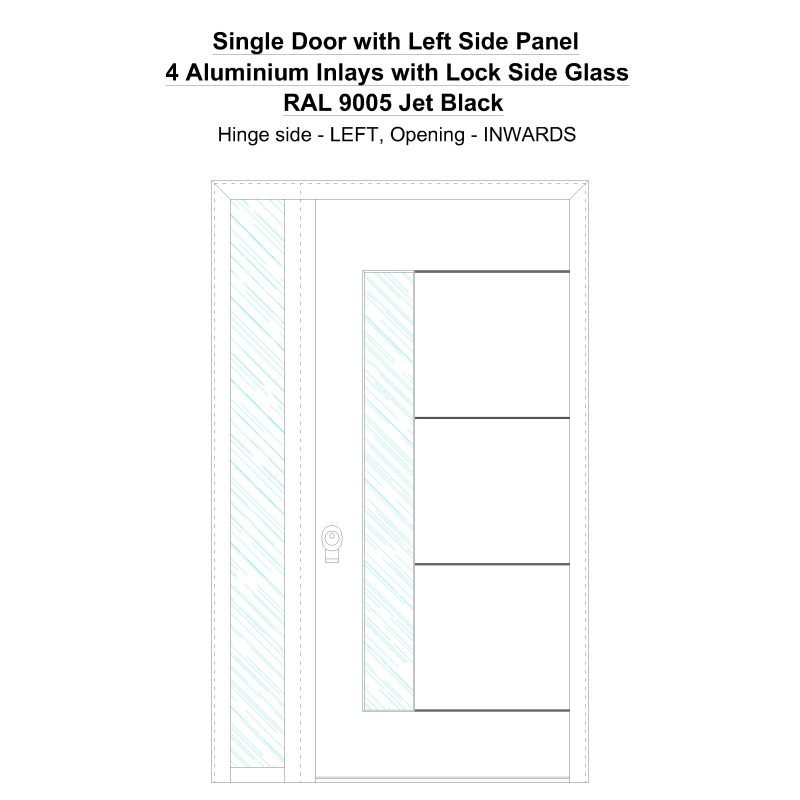 Sd1sp( Left) 4 Aluminium Inlays With Lock Side Glass Ral 9005 Jet Black Security Door