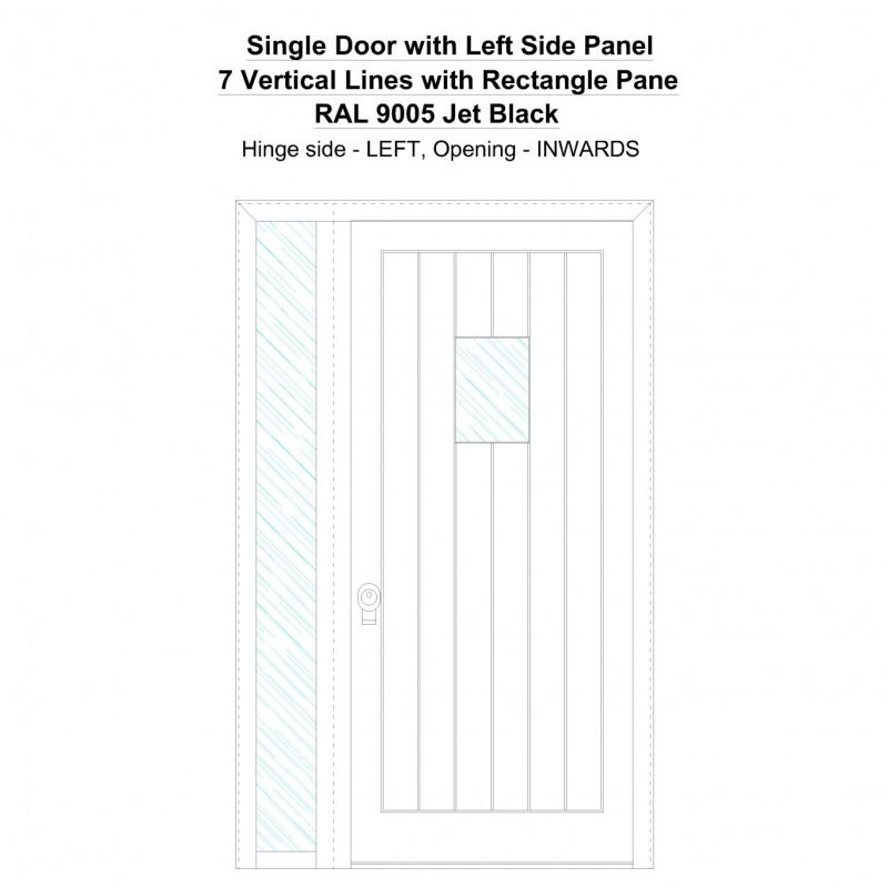 Sd1sp (left) 7 Vertical Lines With Rectangle Pane Ral 9005 Jet Black Security Door