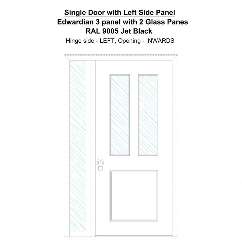 Sd1sp( Left) Edwardian 3 Panel With 2 Glass Panes Ral 9005 Jet Black Security Door