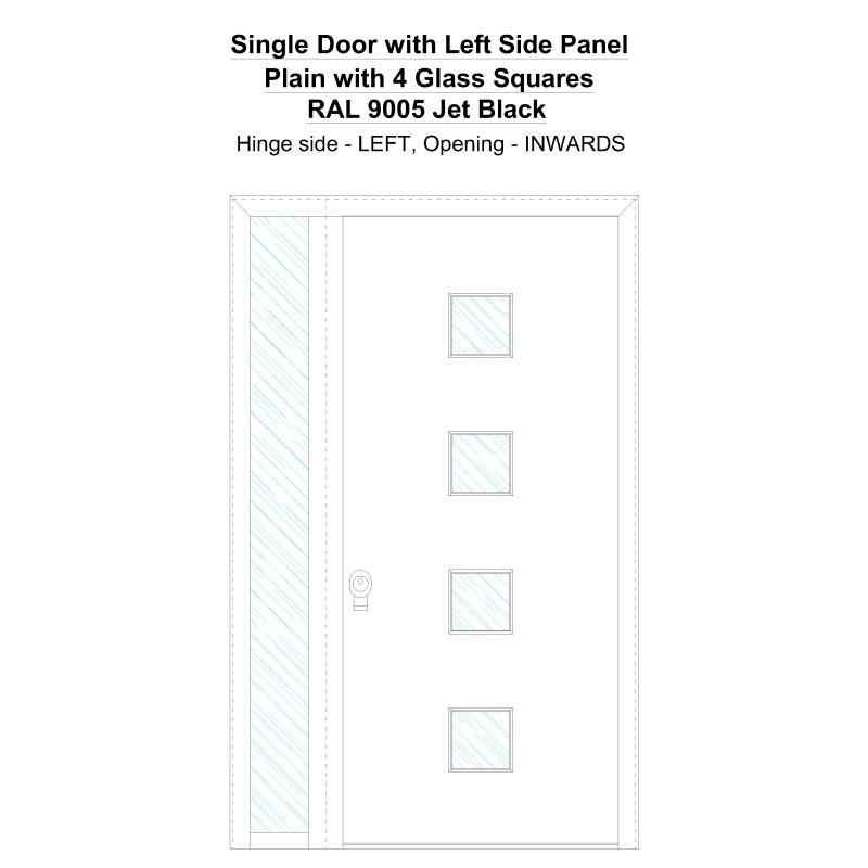 Sd1sp( Left) Plain With 4 Glass Squares Ral 9005 Jet Black Security Door