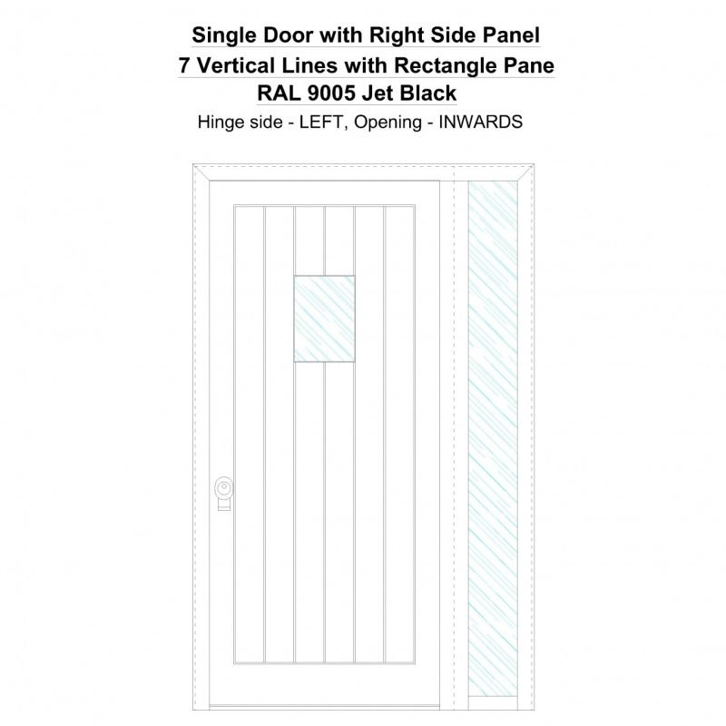 Sd1sp (right) 7 Vertical Lines With Rectangle Pane Ral 9005 Jet Black Security Door