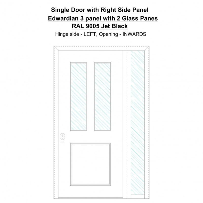 Sd1sp( Right) Edwardian 3 Panel With 2 Glass Panes Ral 9005 Jet Black Security Door