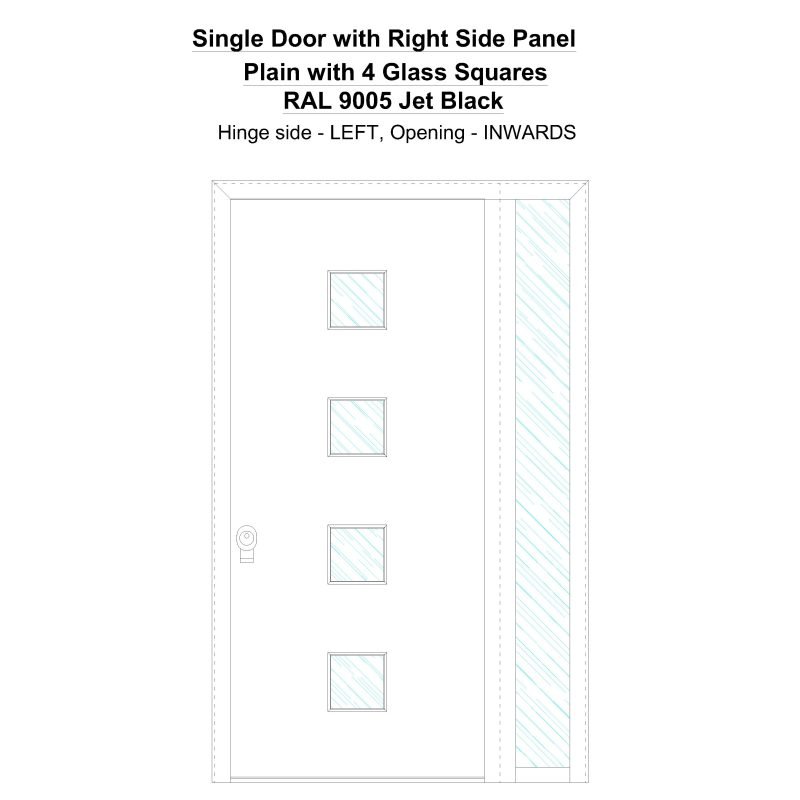 Sd1sp( Right) Plain With 4 Glass Squares Ral 9005 Jet Black Security Door