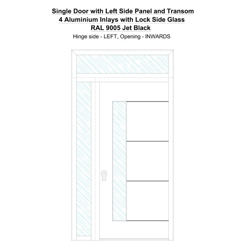 Sd1spt( Left) 4 Aluminium Inlays With Lock Side Glass Ral 9005 Jet Black Security Door