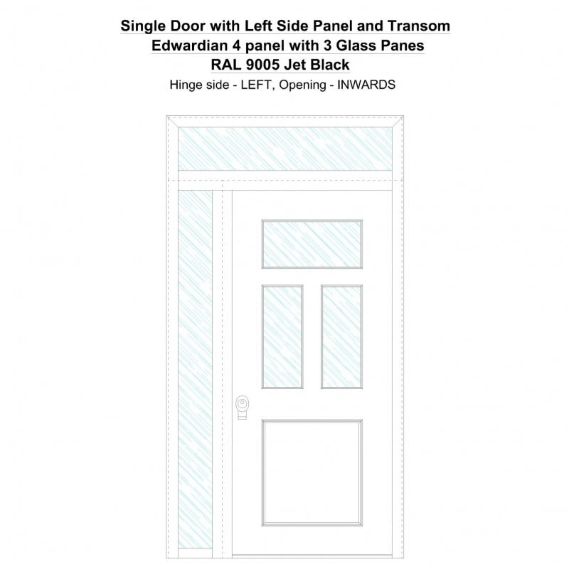 Sd1spt( Left) Edwardian 4 Panel With 3 Glass Panes Ral 9005 Jet Black Security Door