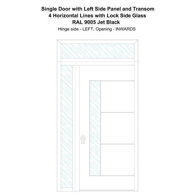 Sd1spt(left) 4 Horizonral Lines With Lock Side Glass Ral 9005 Jet Black Security Door