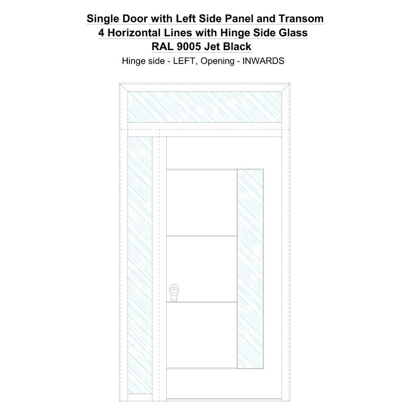 Sd1spt(left) 4 Horizontal Lines With Hinge Side Glass Ral 9005 Jet Black Security Door