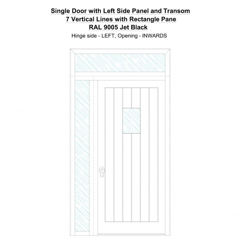 Sd1spt(left) 7 Vertical Lines With Rectangle Pane Ral 9005 Jet Black Security Door