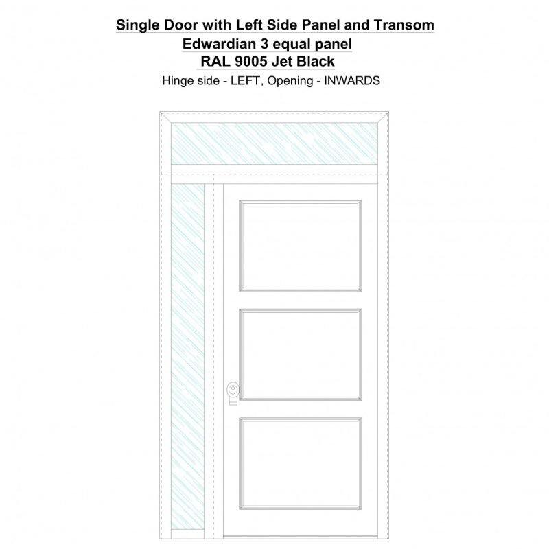 Sd1spt(left) Edwardian 3 Equal Panel Ral 9005 Jet Black Security Door