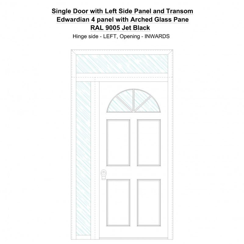 Sd1spt(left) Edwardian 4 Panel With Arched Glass Pane Ral 9005 Jet Black Security Door