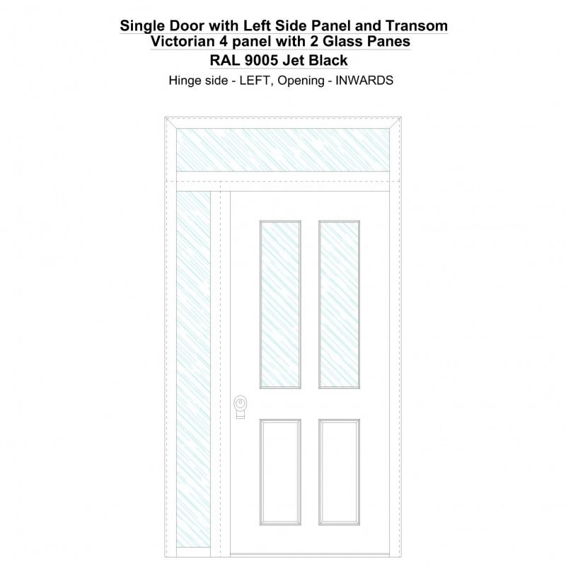 Sd1spt(left) Victorian 4 Panel With 2 Glass Panes Ral 9005 Jet Black Security Door